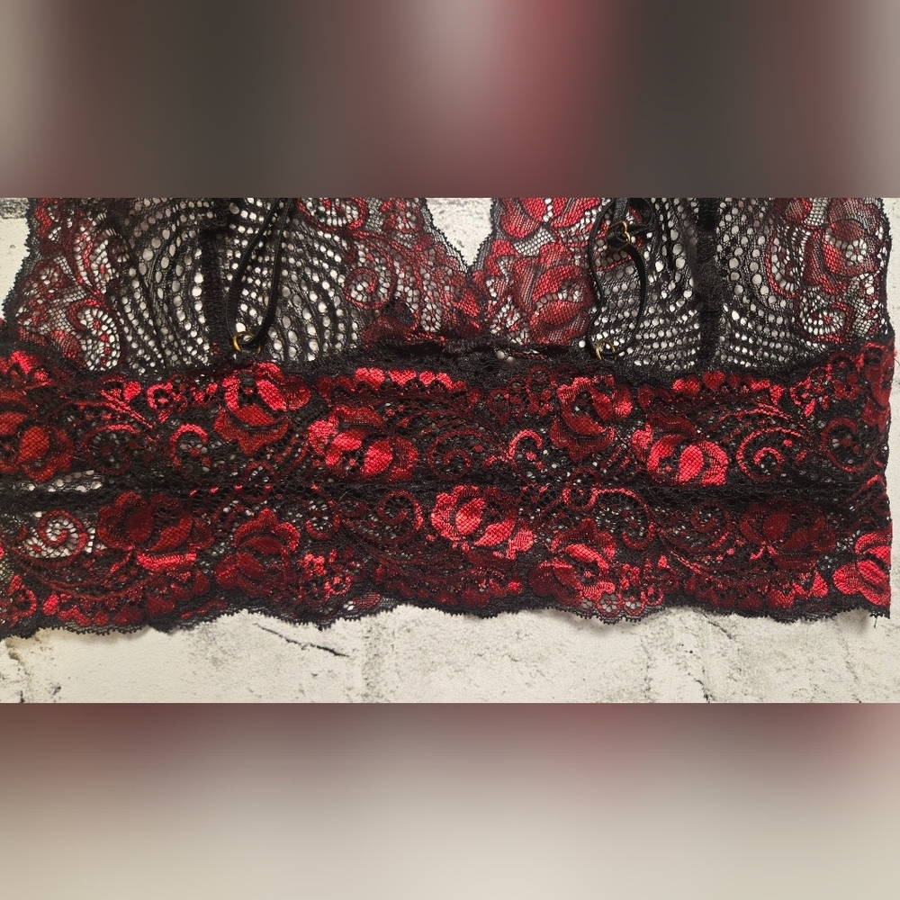 Lace Bralette Bundle M Rose & Vine Black Red Set - Picture 7 of 13